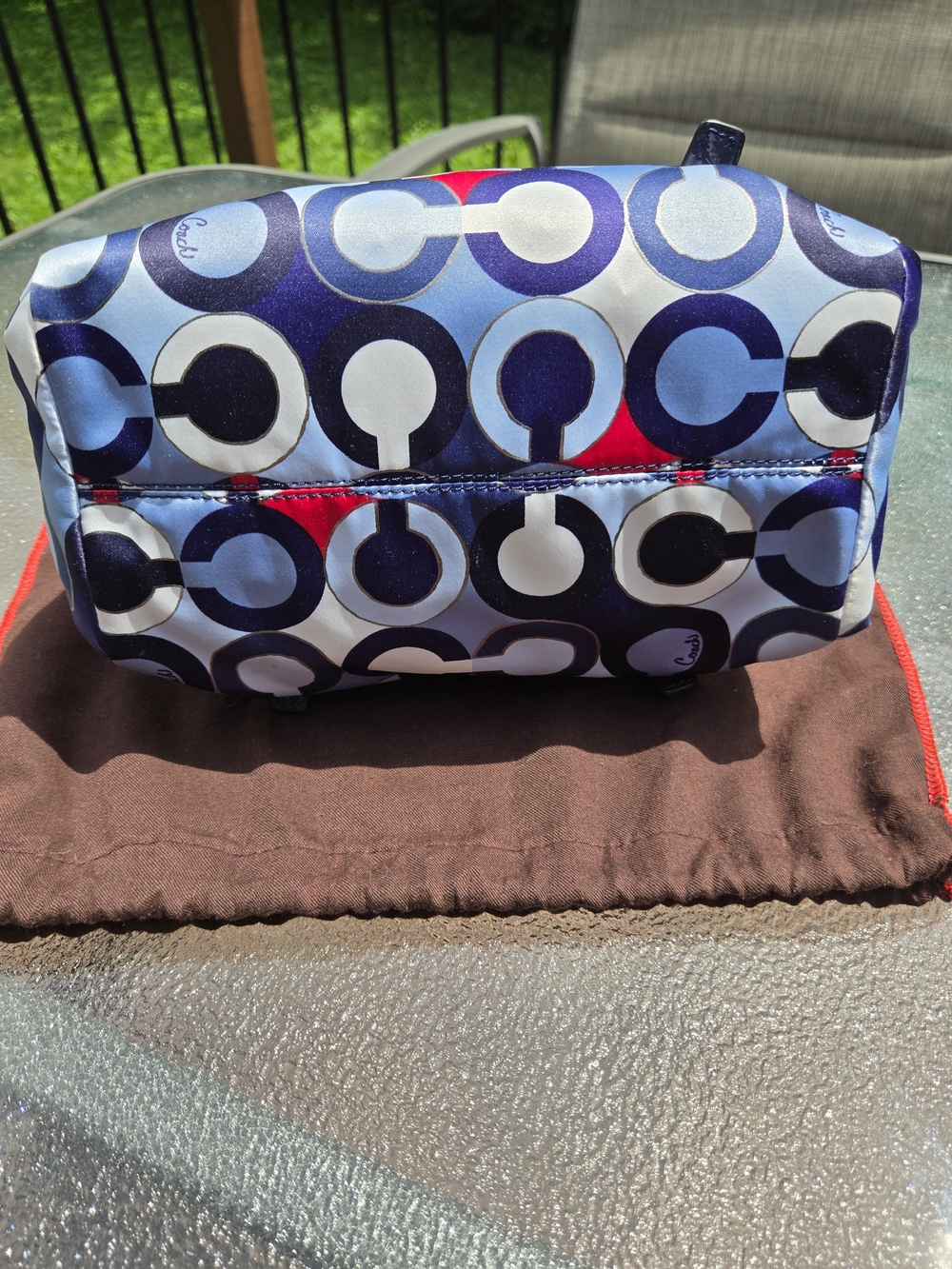 Coach Sateen Signature Circle Print Satchel - Navy, Red & White - Picture 5 of 9